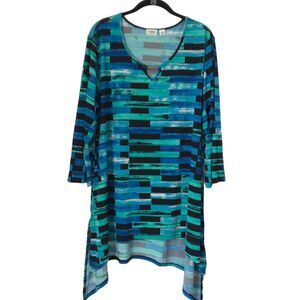 Cato Womens Top Size 18/20W Multicolor Geo Print High Low Asymmetrical Hem